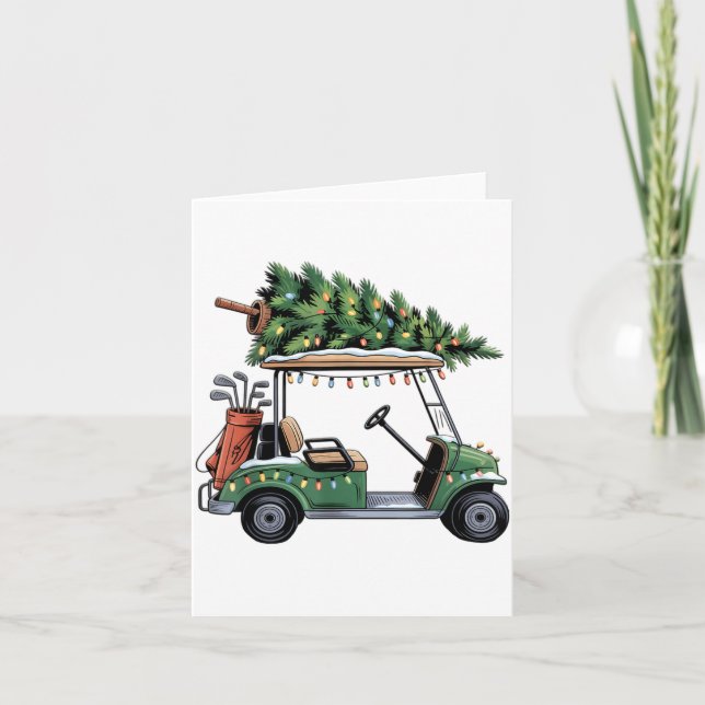 Cartão Golf Cart Christmas Tree Lights Golfing Golfer Fun (Frente)