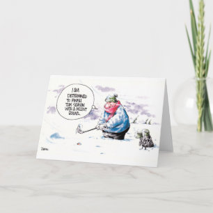 Cartão Golf cartoon greeting card: Determined to finish