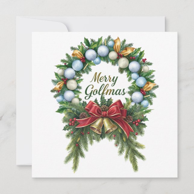Cartão Golf Christmas Wreath for Golfer with golf ball  (Frente)