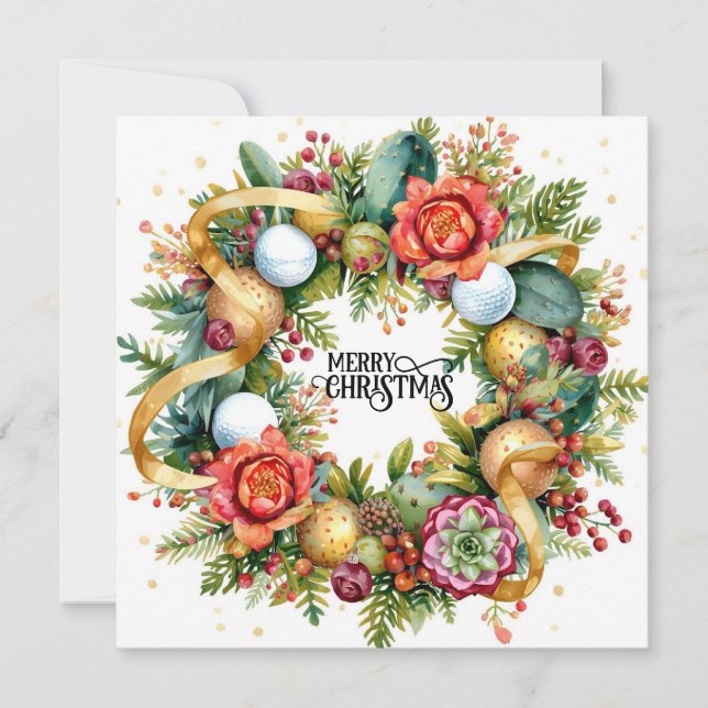 Cartão Golf Christmas Wreath for Golfer with golf ball  (Frente)