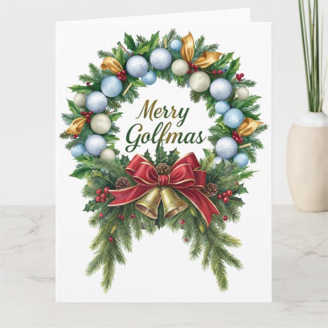 Cartão Golf Christmas Wreath for Golfer with golf ball  (Frente)