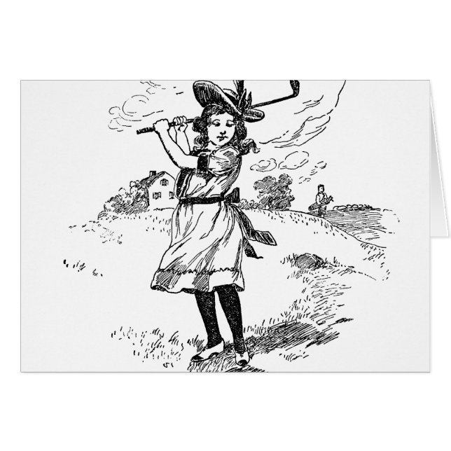 Cartão Golf Girl Golfing Vintage Art (Frente Horizontal)