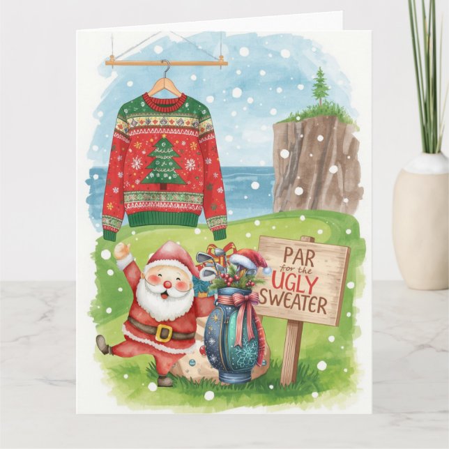 Cartão Golf Ugly Sweater Christmas Party  (Frente)