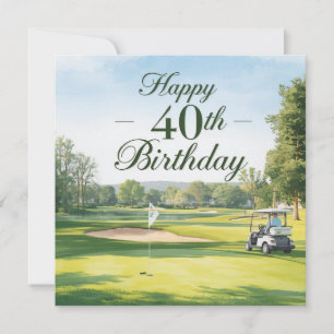 Cartão Golfe Aniversário de 40 anos com carrinho de golfe