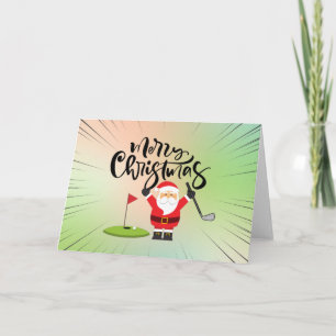 Cartão Golfe Feliz Natal com Papai Noel jogando golfe