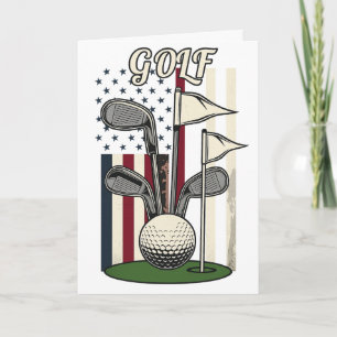 Cartão Golfe Vintage Bandeira Americana Clubes Retro Bola
