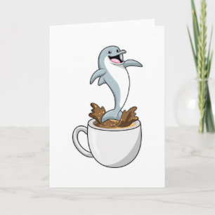 Cartão Golfinho com Xícara de Café
