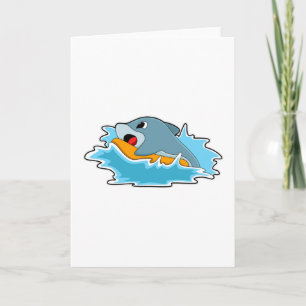 Cartão Golfinho no Surfe com Surfboard