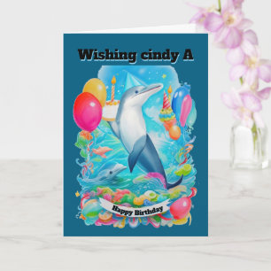 Cartão Golfinho Vestindo chapéu de aniversário segurando