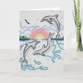 Cartão Golfinhos Brincando na Praia do Oceanar ao Nascer