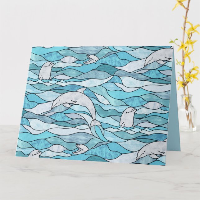 Cartão Golfinhos De Vidro Arrefecidos Do Oceano Azul (Flor Amarela)