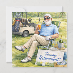 Cartão Golfista com Placa de Feliz Aposentadoria no Campo
