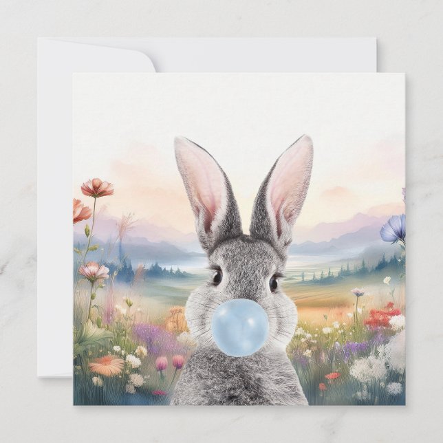 Cartão Goma-bolha azul-amarelada com flores silvestres (Frente)