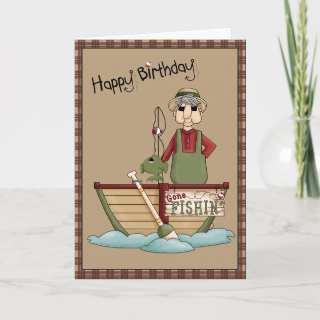 Cartão Gone Fishin Happy Birthday Greeting (Frente)