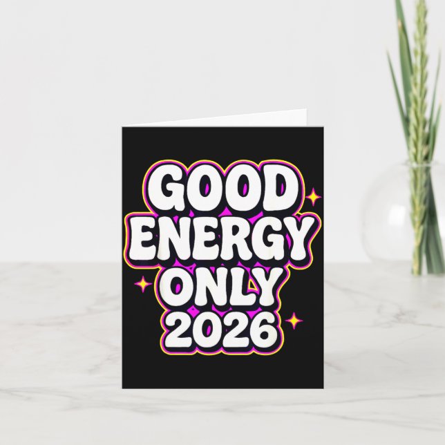 Cartão Good Energy Only 2026 Retro Bubble Letter Design  (Frente)