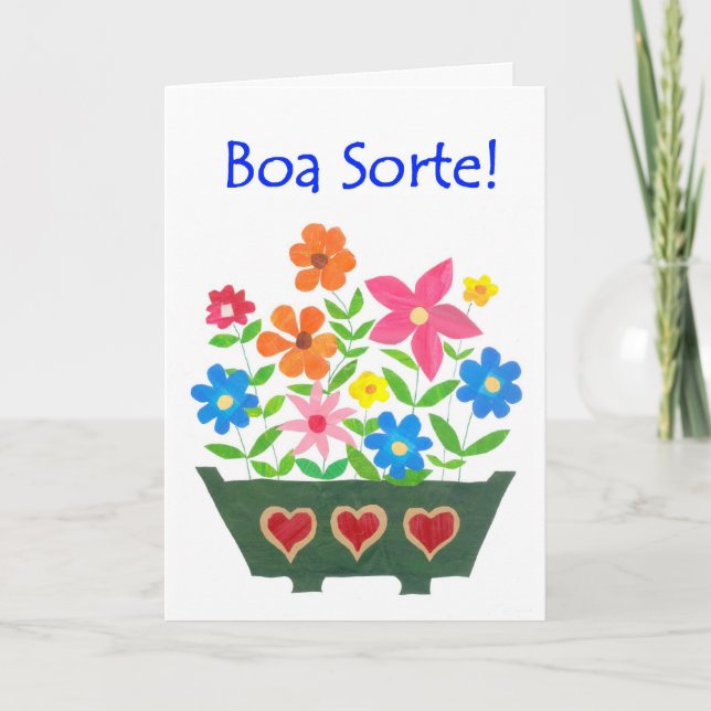 Cartão Good Luck Card, Portuguese Greeting - Flower Power (Frente)
