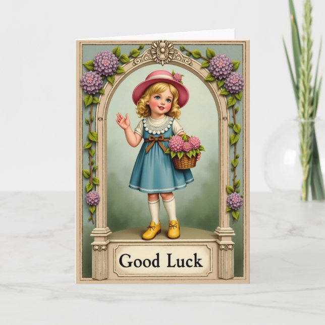 Cartão Good Luck Girl Waving Card (Frente)