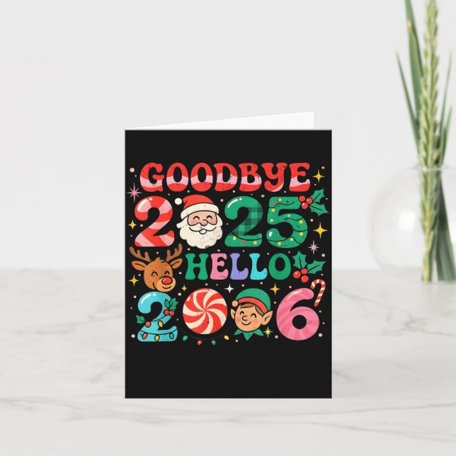 Cartão Goodbye 2025 Hello 2026 Cute Christmas New Year  (Frente)