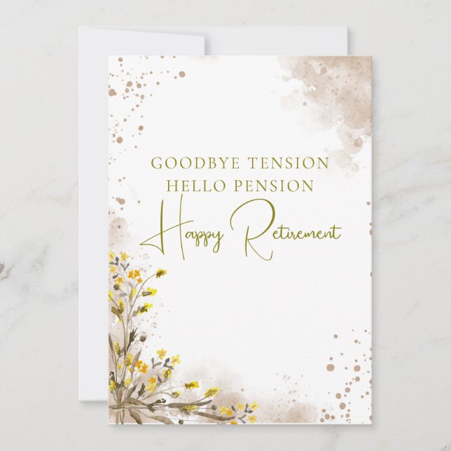 Cartão Goodbye Tension Hello Pension Elegant Retirement  (Frente)