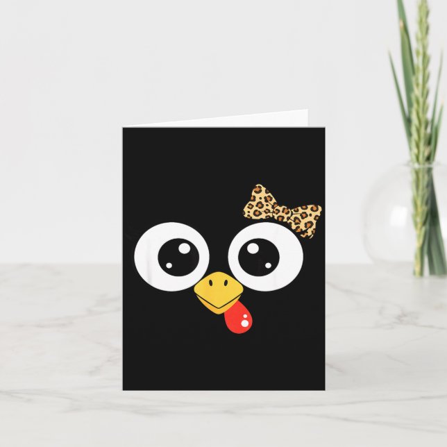 Cartão Googly-eyed Turkey With Leopard Bow, Funny Cartoon (Frente)