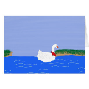 Cartão Goose White em Lake Cartoon Art