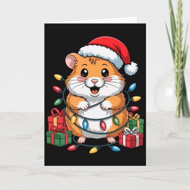 Cartão Gorducho Hamster Chapéu de Papai Noel Amantes de A (Frente)