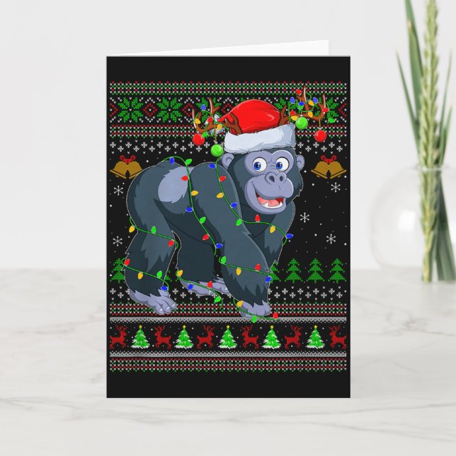 Cartão Gorilla Ugly Christmas Sweaters Holiday Santa Cute (Frente)