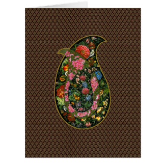 Cartão Gota decorada con flores y aves del arte de Persia