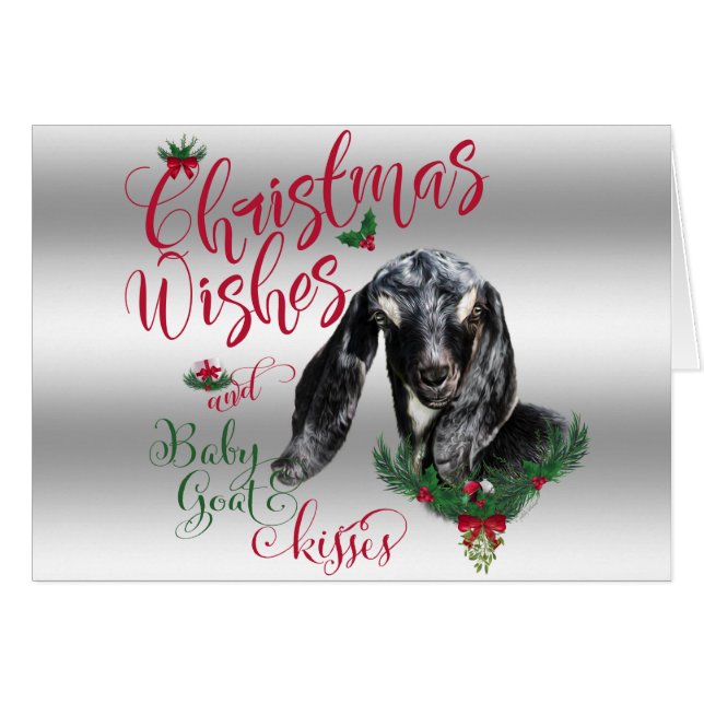 Cartão GOTA | O Natal Deseja O Bebê Goat Kisses Nubian (Frente Horizontal)