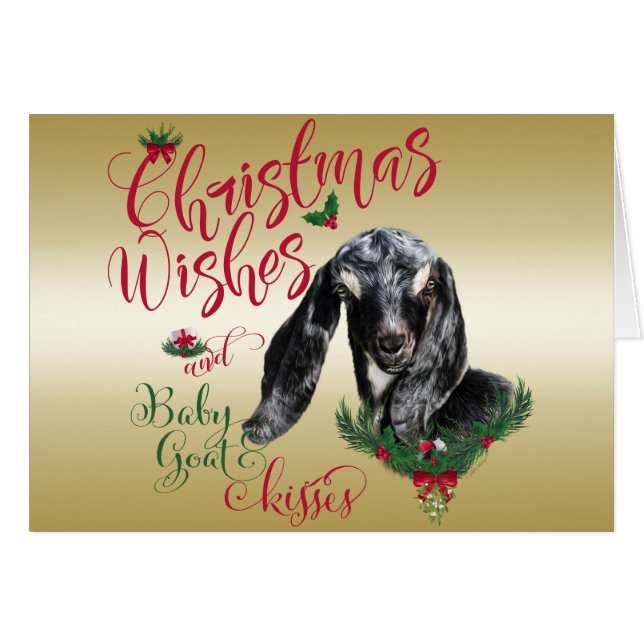 Cartão GOTA | O Natal Deseja O Bebê Goat Kisses Nubian (Frente Horizontal)