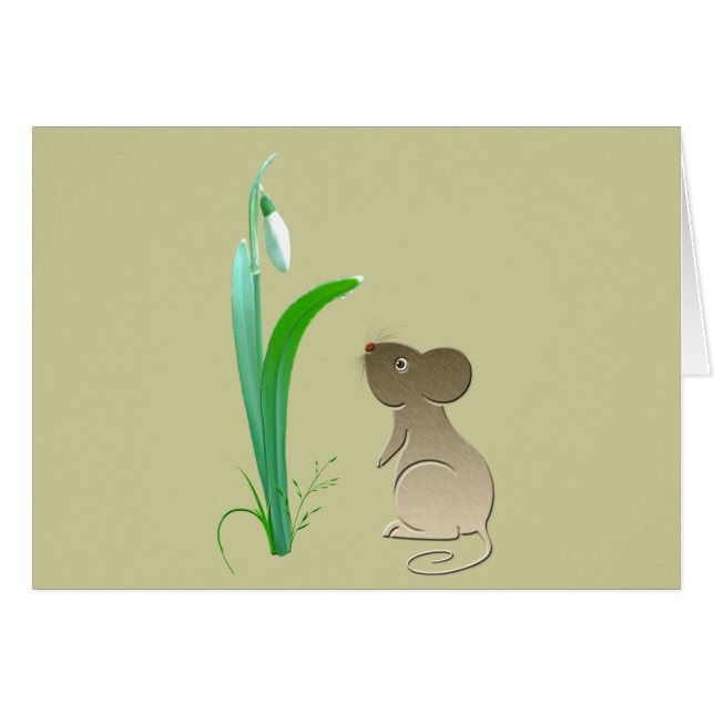 Cartão Gotas da neve e rato bonito (Frente Horizontal)