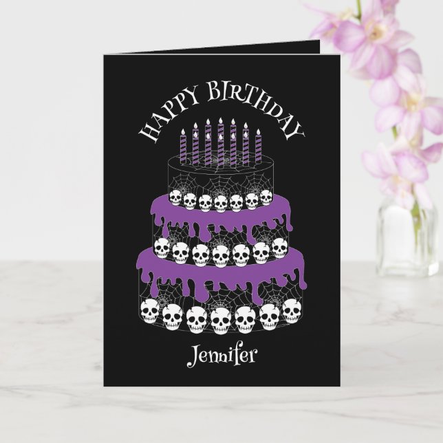 Cartão Goth Grunge Skulls Cake Happy Birthday (Orquídea)