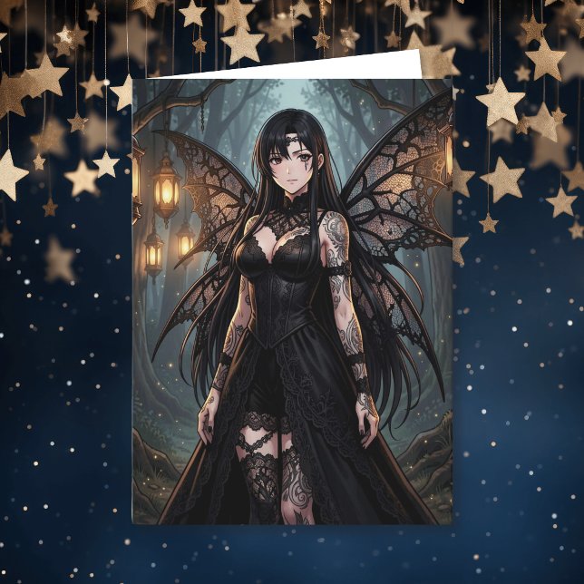 Cartão Gothic Anime Fada Menina | Branco  (Criador carregado)