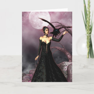 Cartão Gothic Girls Red Witch fantasy greeting card