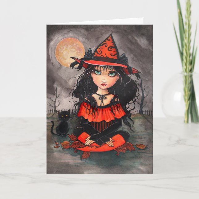 Cartão Gothic Halloween Card  Witch Cat (Frente)