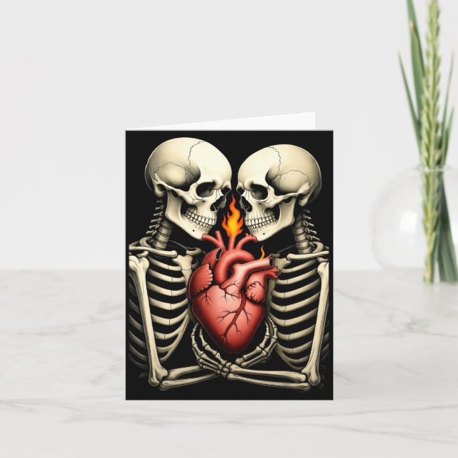 Cartão Gothic Skull Couple Flaming Heart Dark Romance Sty (Frente)