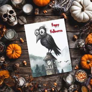 Cartão Gótica Black Crow & Tower Spooky Festa de Hallowee