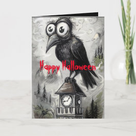 Cartão Gótica Black Crow & Tower Spooky Halloween