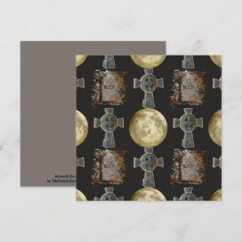 Cartão Gótica R.I.P. Headstone Celtic Cross Full Moon Art