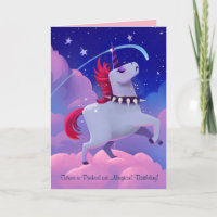 Gótico Engraçado Punk Cartoon Unicorn sobre Nuvens