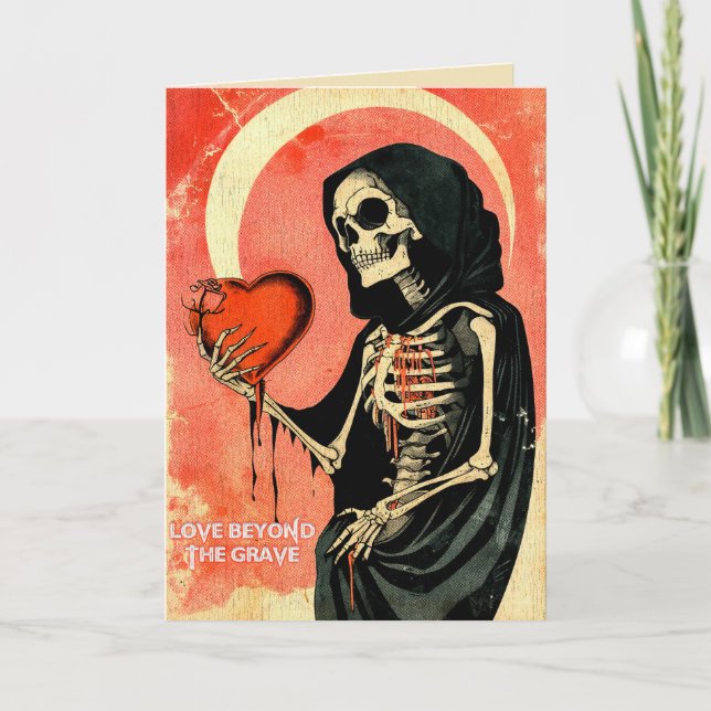 Cartão Gótico Spooky Namorados Grim Reaper com Coração (Frente)