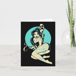 Cartão Gótico Tatuado Menina Horror Ghost Moon Rockab