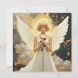 Cartão Graça Celestial Anjo Bonito e Rosa em Branco