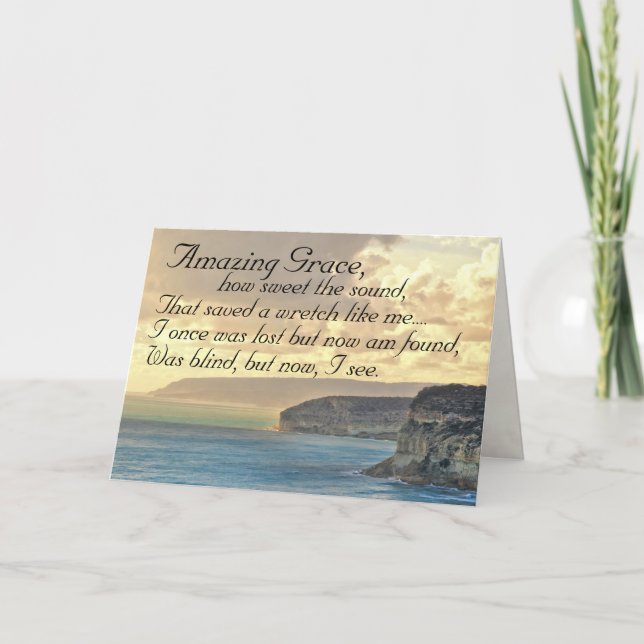 Cartão Graça Incrível Hymn Ocean Sunset Greeting Card (Frente)
