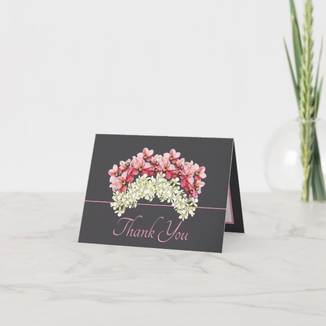 Cartão Graciais com Elegantes Grinaldas de Orquídeas Rosa (Frente)