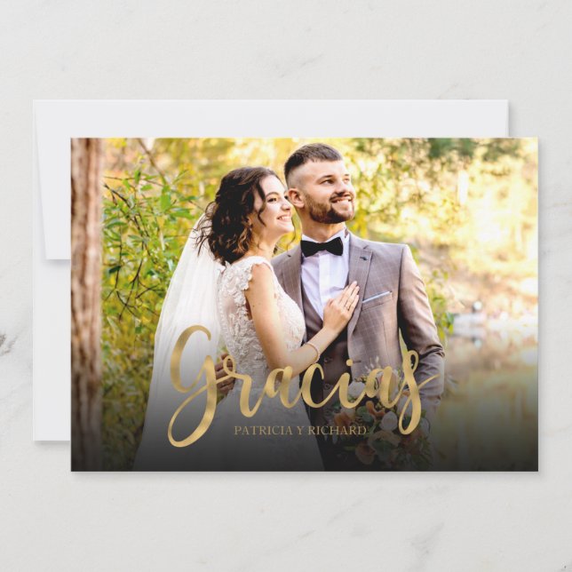 Cartão Gracias Foto Elegante Casamento Obrigado Espanhol (Frente)
