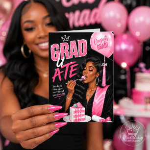 Cartão Grad U Ate Turma de 2026 Mulher Negra Rosa