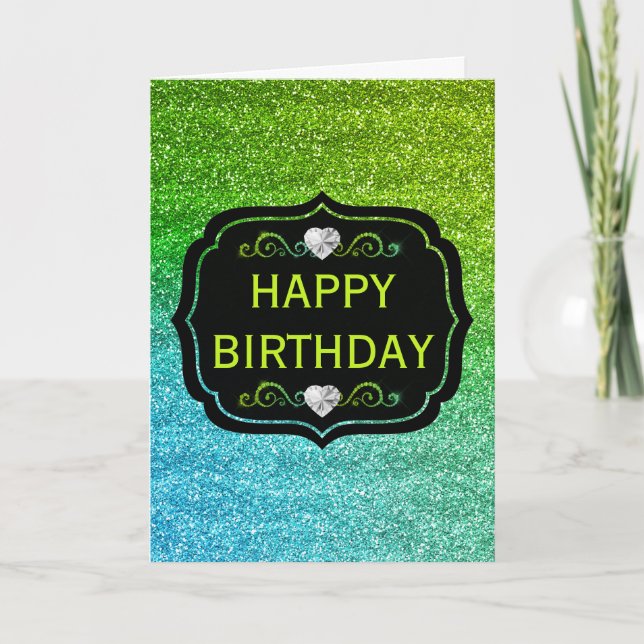 Cartão Gradiente de Brilho Verde e Azul Aniversário (Frente)