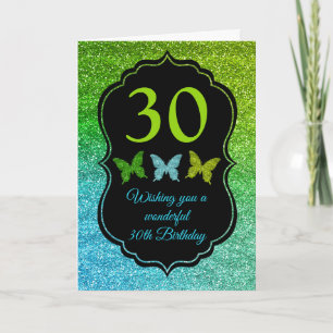 Cartão Gradiente Verde e Azul Brilho de Aniversário