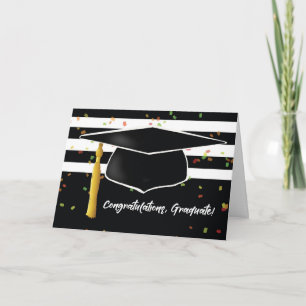 Cartão Graduação com Boné e faixas brancas pretas